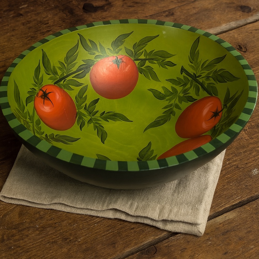 Sherwood Forest Designs Garden Tomatoes Hand Turned Hand Painted Large Bowl